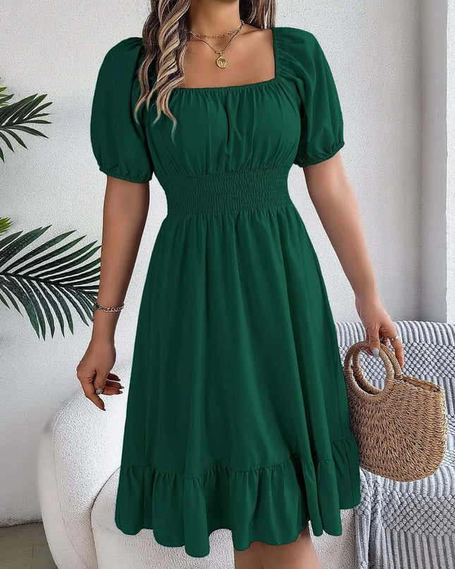 Women’s Summer Casual Square Neck Ruffle Midi Dress
