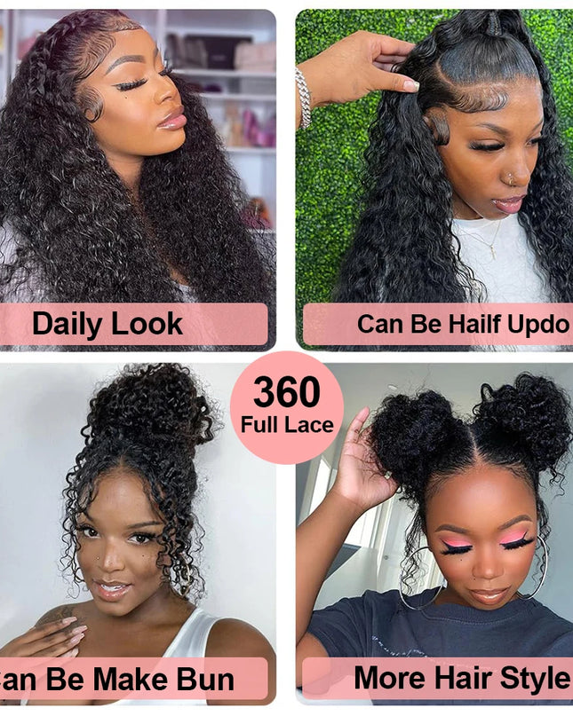Snwprin 360 HD Full Lace Curly Human Hair Wig – 30 Inch Deep Wave Glueless Preplucked Frontal