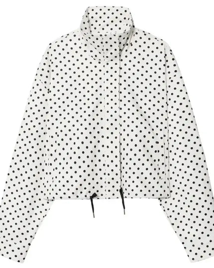 HXAO Polka Dot Bomber Jacket Women's Jackets Demi-Season Oversized Long Sleeve Top Outerwear Aviator Plus Size Zip Up Crop Coats