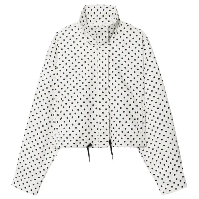 HXAO Polka Dot Bomber Jacket Women's Jackets Demi-Season Oversized Long Sleeve Top Outerwear Aviator Plus Size Zip Up Crop Coats