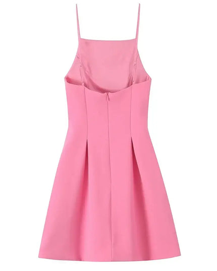 Pink A-Line Mini Dress – Elegant Summer Party Style with spaghetti straps and a flattering silhouette.