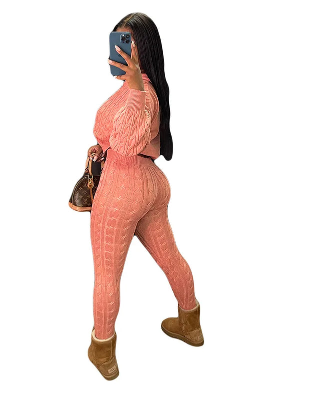 Women's Knit Hooded Sweater and Pants 2-Piece Set | Fall Winter Loungewear Outfit