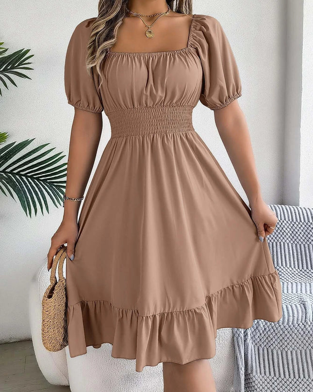 Women’s Summer Casual Square Neck Ruffle Midi Dress