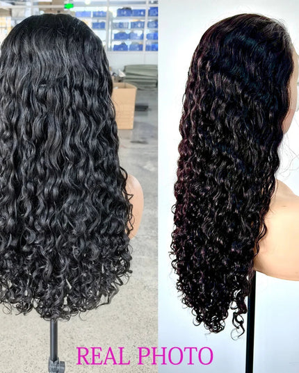 250% Density Curly Virgin Human Hair Lace Wig displayed on a mannequin showcasing natural curls and HD lace from Emma Store.