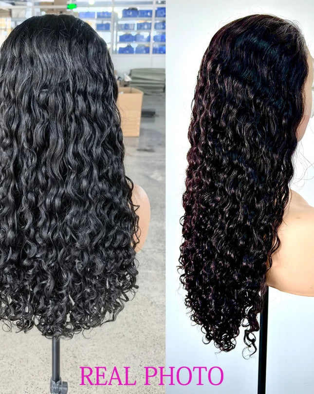 250% Density Curly Virgin Human Hair Lace Wig displayed on a mannequin showcasing natural curls and HD lace from Emma Store.