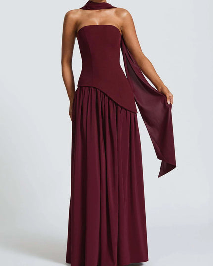 2025 Summer Strapless Satin Backless Pleated Long Dress