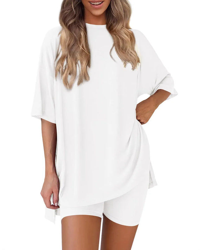 Women's Casual Loose Solid Color Short Sleeve Shorts Set with Pockets | Two Piece Loungewear Outfit 2025