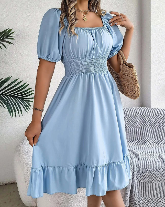 Women’s Summer Casual Square Neck Ruffle Midi Dress