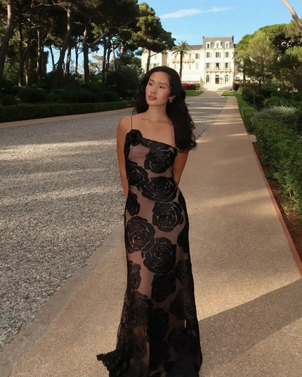 Oligai one shoulder elegant dress featuring a sexy mesh design, perfect for weddings and parties.