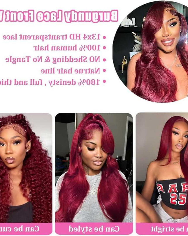 99J Burgundy Lace Front Wig – HD Hairline – Emma-Store-Shop - 30 Inch 99j Burgundy Lace Front Wigs Human Hair 13x4 HD Transparent Wine Red Burgundy Body Wave Human Hair Lace Front Wigs for Women 180 Density Pre Plcked Human Hair Lace Frontal Wig-with-Baby-Hair