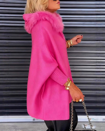 Ins Plush Hooded Cardigan Fashion Warm Pockets Zip-up Knitted Jacket Casual Outerwear Batwing Sleeve Sweater Women's Clothing