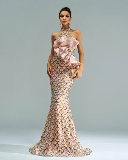 Halter Sequined Mermaid Evening Dress