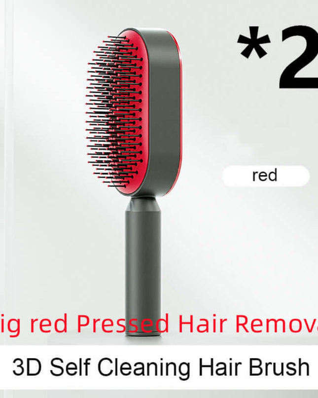 Red and black hair removal brush with text on a white background