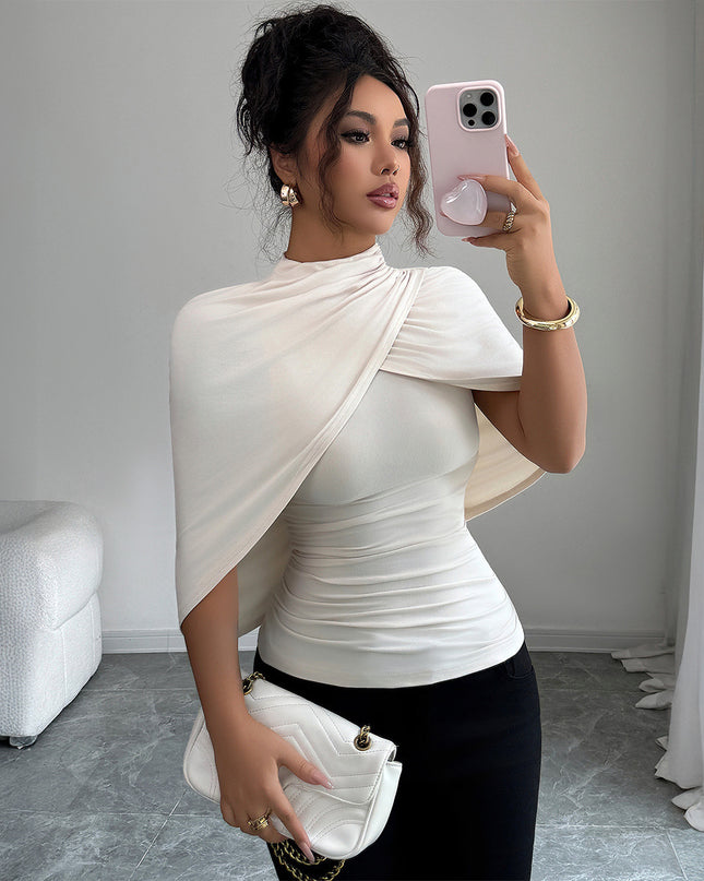 Solid Color Shawl Short-sleeved T-shirt Women's Autumn And Winter Advanced