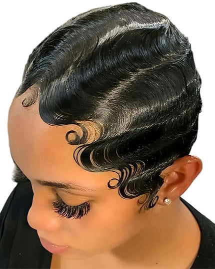 Close-up of a person with styled hair in a salon setting