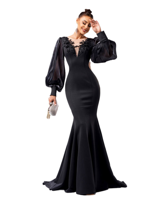 Long Sleeve Round Neck Banquet Applique Sheath Fishtail Dress