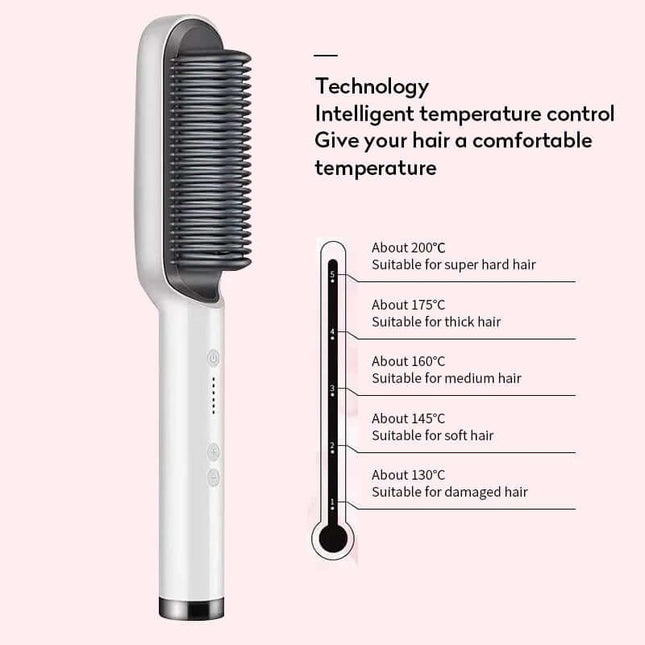 Ion Hair Straightener Brush with intelligent temperature control for various hair types, ensuring comfort and minimal damage.
