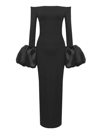 Dress Red And Black Slim-fit Long Sleeve French Lantern Sleeve Dress