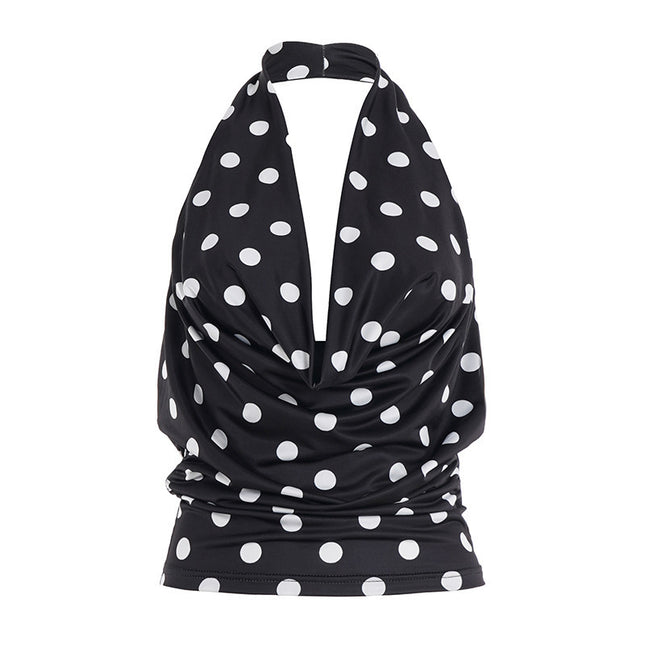Halter Backless Polka-dot Cinched Women's Waistcoat