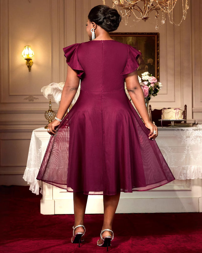 Summer Mesh Butterfly Sleeve Ruffles Party Wedding Guest Elegant Dress