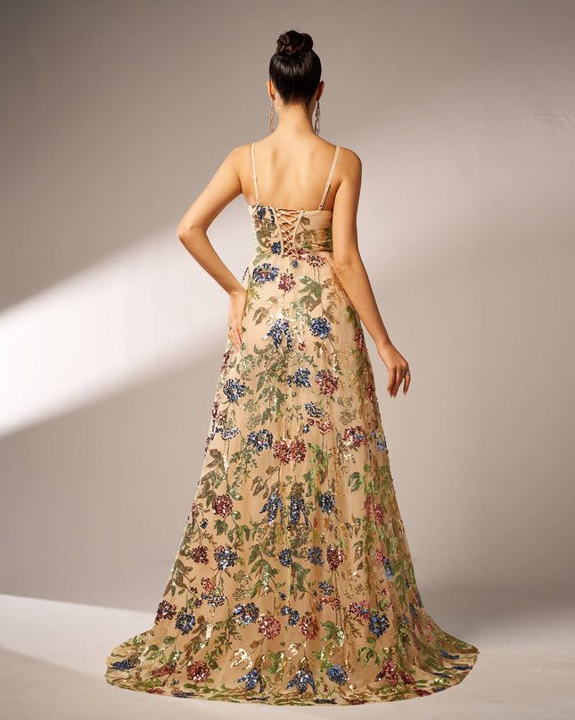 Elegant Sleeveless Sequined Suspender Evening Dress