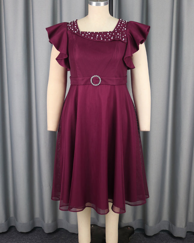 Summer Mesh Butterfly Sleeve Ruffles Party Wedding Guest Elegant Dress