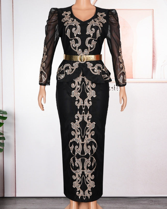 Women's Luxury Rhinestone Beaded V-neck Formal Dress