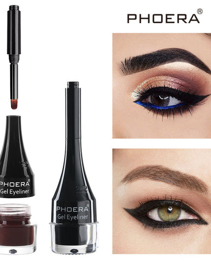 PHOERA gel eyeliner set with close-up images of eyes wearing the product.