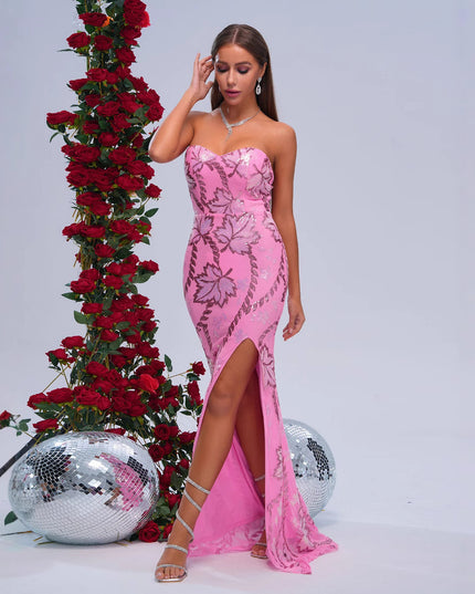 Wrapped Chest Off-neck Sheath Sequined Banquet Fishtail Evening Dress