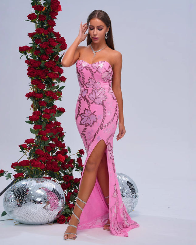 Wrapped Chest Off-neck Sheath Sequined Banquet Fishtail Evening Dress