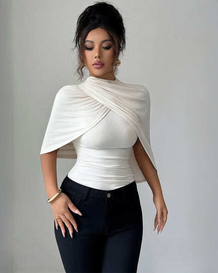 Solid Color Shawl Short-sleeved T-shirt Women's Autumn And Winter Advanced