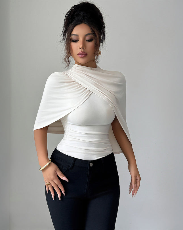 Solid Color Shawl Short-sleeved T-shirt Women's Autumn And Winter Advanced