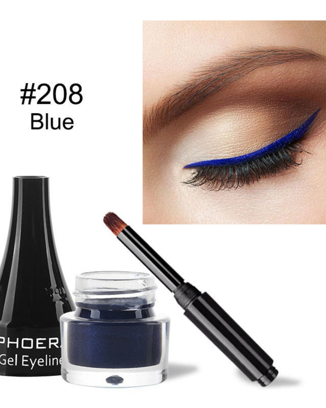 PHOER gel eyeliner with applicator and container, shown on a white background.