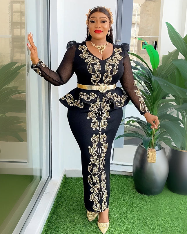 Women's Luxury Rhinestone Beaded V-neck Formal Dress