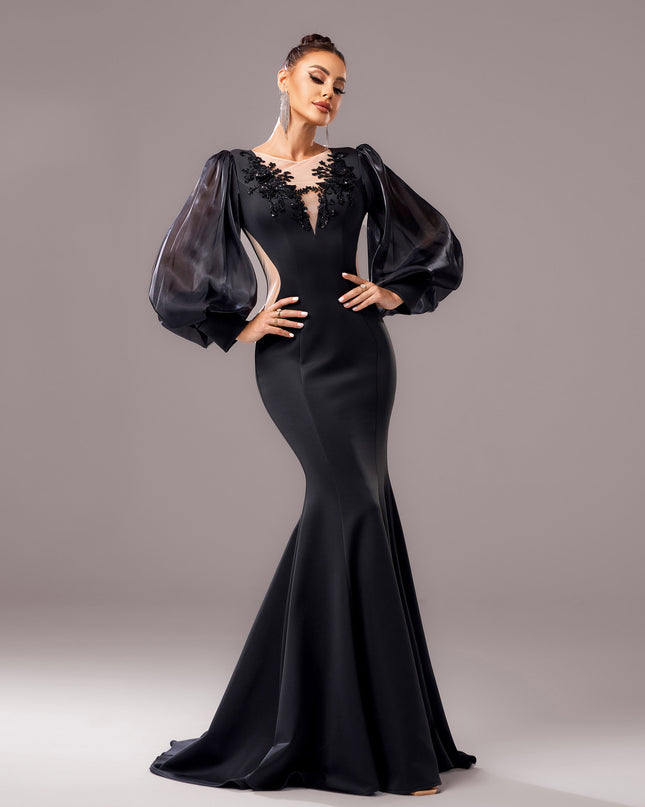 Long Sleeve Round Neck Banquet Applique Sheath Fishtail Dress