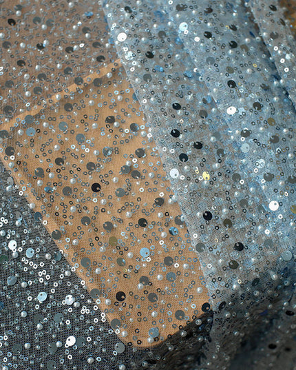 Sequined Pearl Embroidery Lace Asymmetric Single Sleeve Dress