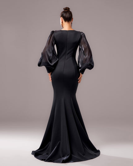 Long Sleeve Round Neck Banquet Applique Sheath Fishtail Dress