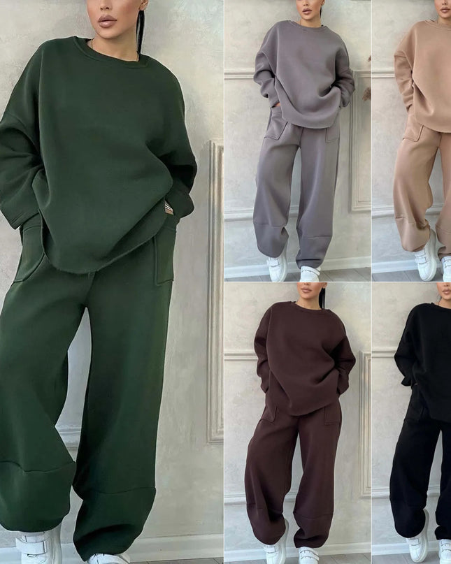 women's autumn winter sweater trousers set in various colors including green, gray, khaki, black, and brown.