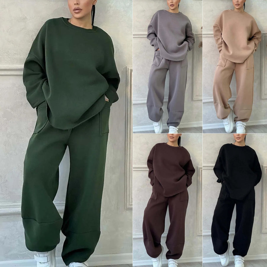 women's autumn winter sweater trousers set in various colors including green, gray, khaki, black, and brown.