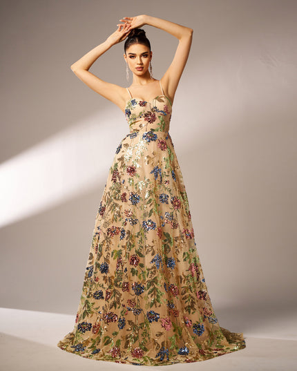 Elegant Sleeveless Sequined Suspender Evening Dress