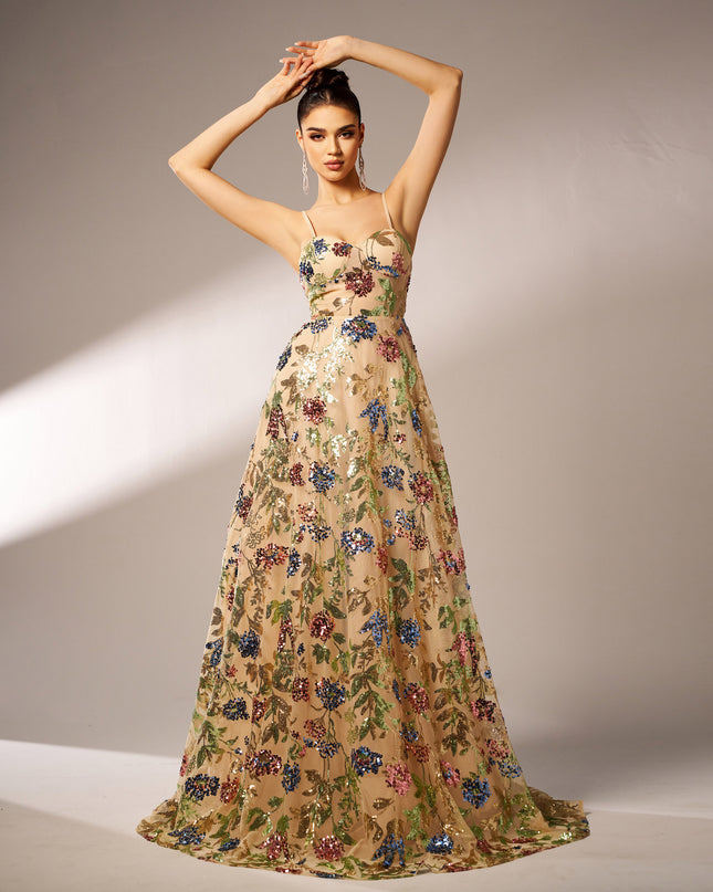 Elegant Sleeveless Sequined Suspender Evening Dress