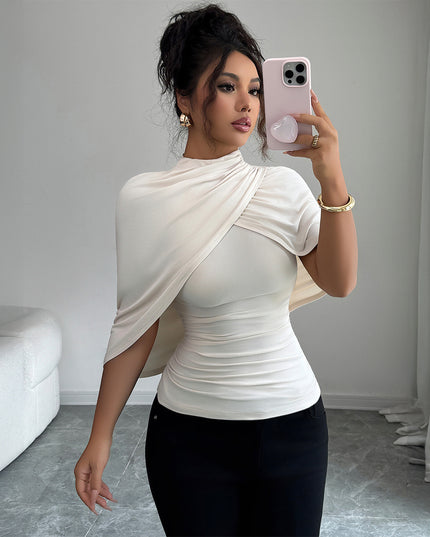 Solid Color Shawl Short-sleeved T-shirt Women's Autumn And Winter Advanced