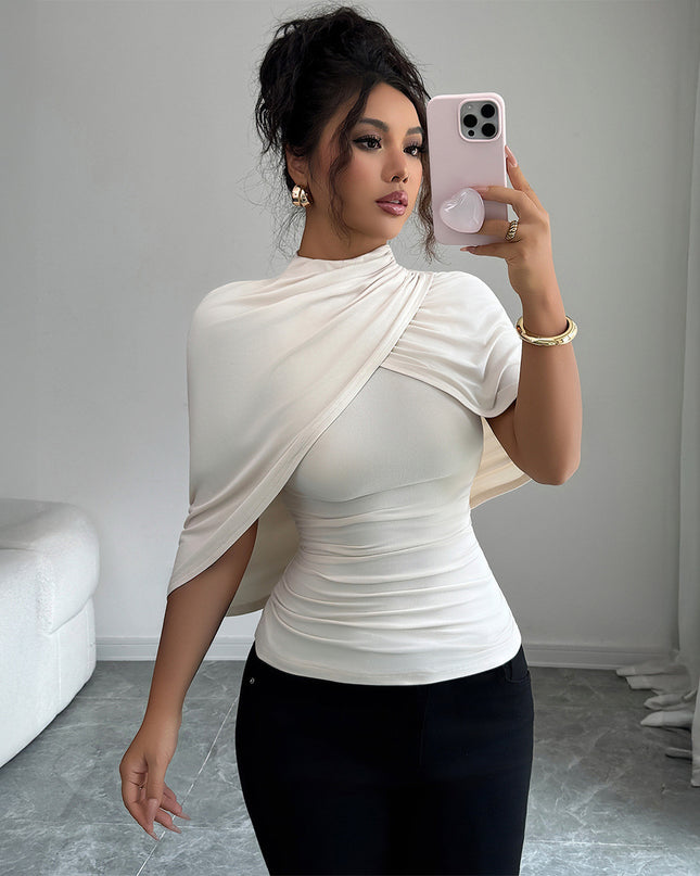 Solid Color Shawl Short-sleeved T-shirt Women's Autumn And Winter Advanced