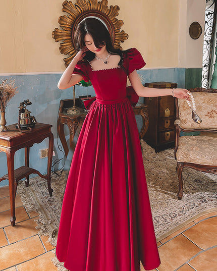 Winter Wine Red Engagement Daily French Princess On The Run Satin Dress