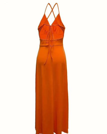 Women's Sexy Deep V Neck Maxi Dress Spaghetti Strap Sleeveless Backless High Slit Long Dress