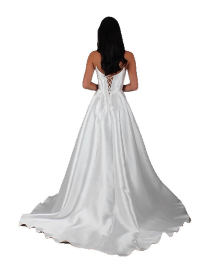 White Satin Slit Pocket Bandage Wedding Dress
