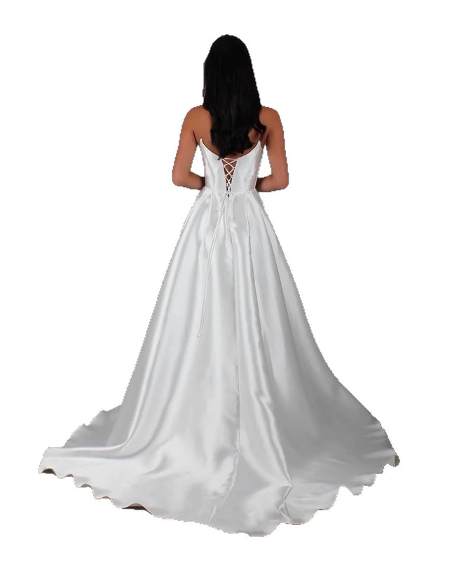 White Satin Slit Pocket Bandage Wedding Dress
