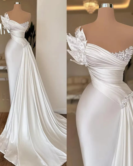 White Graceful Satin Simple Lightweight Wedding Dress Long Dress
