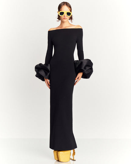 Dress Red And Black Slim-fit Long Sleeve French Lantern Sleeve Dress