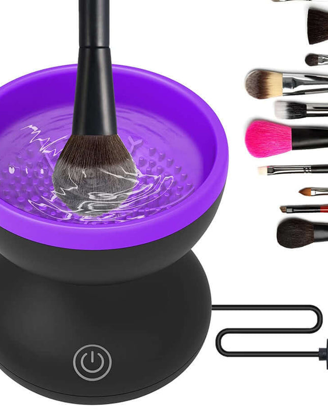 Makeup brush cleaning station with a USB cable on a white background